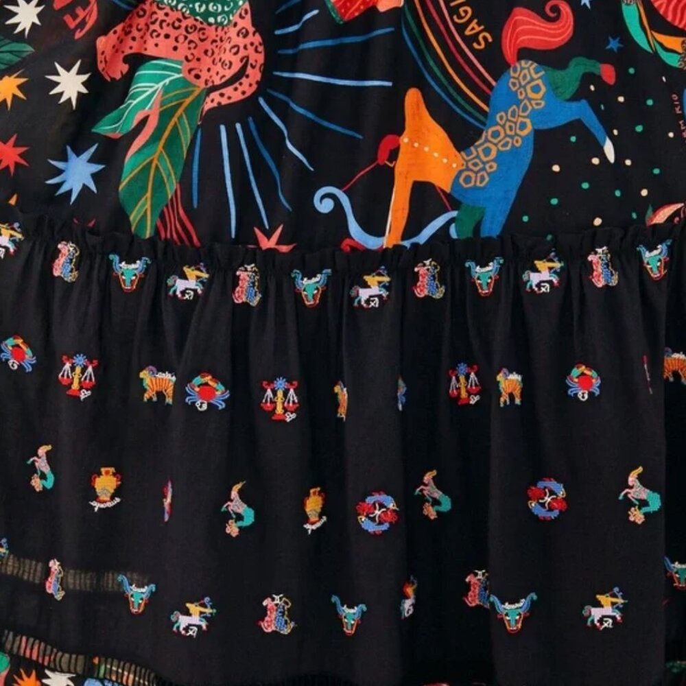 FARM RIO Rio Zodiac Embroidered Maxi Dress Black S NWT $295 - Picture 9 of 12